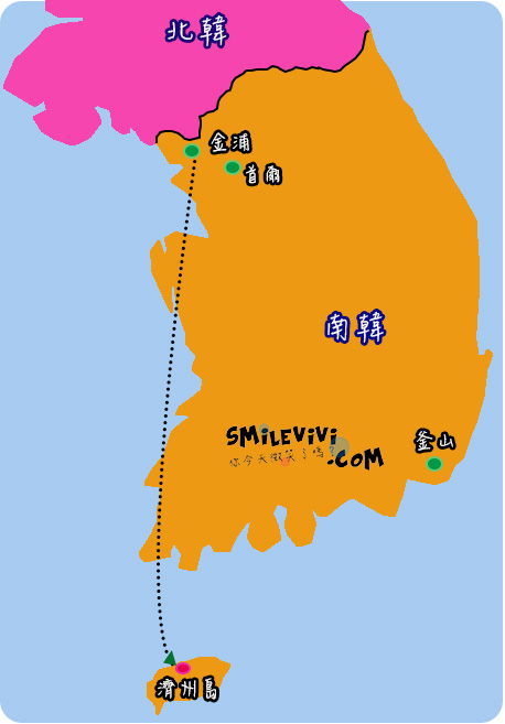 濟州島∥ 金浦機場國內線(김포공항;Gimpo Airport)飛往濟州國際機場 (제주국제공항;JEJU Airport) 1 map